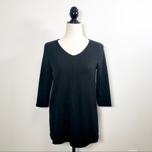 J Jill Black V Neck 3/4 Sleeves Tunic XS EUC Stretch